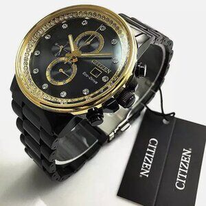 Womens Diamond Black Eco Drive Watch New